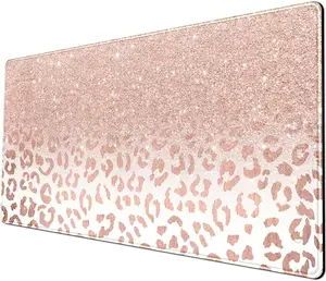 Desk Mat XXL Mouse Pad, Pink Rose Gold Leopard Print Office Supplies and Accessories Decor for Women 31.5X15.75In,Stitched Edges Smooth Non-Slip Bottom, Large Pad YKJWW01
