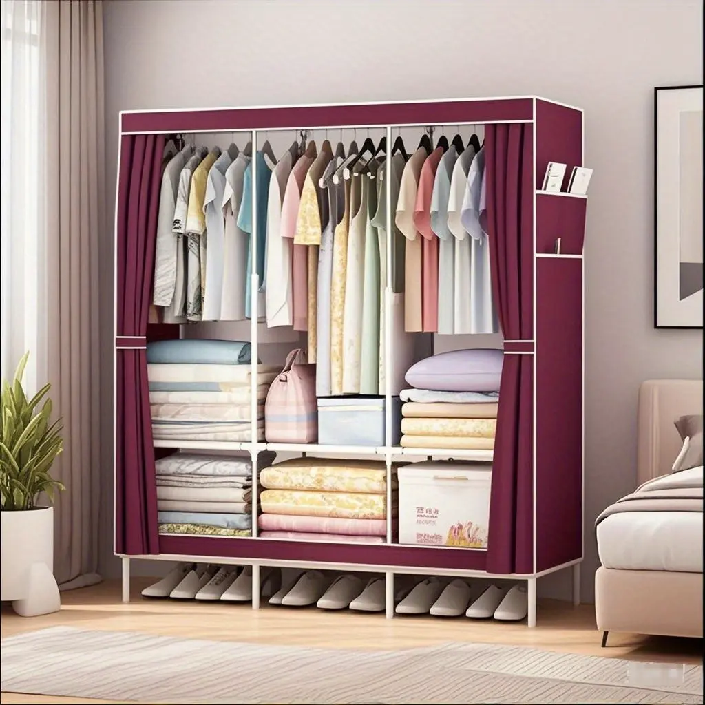 Simple wardrobe, modern and economical assembly wardrobe, storage cabinet, steel pipe wardrobe, dormitory wardrobe, rental room wardrobe