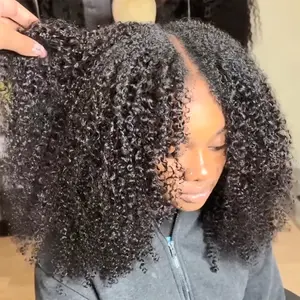 Afro Kinky Curly V Part Human Hair Wig Brazilian Deep Wave Human Hair Wigs For Black Women Cheap Full Machine Made Wig 200% Density