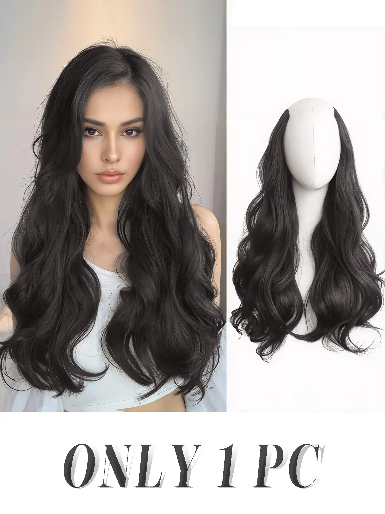 Synthetic Fiber Large Wave V-Shape Hair Extensions, 20 Inch, Invisibly Designed, 5 Clip-In Pieces, Ideal for Daily & Party Wear, Wavy Hair Extensions