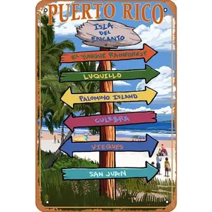 Tin Sign Vintage Isla Del Encanto,Puerto Rico,Destinations Sign 52969 Bar Club Family Bathroom Toilet Cafe Funny Wall Decoration Gift Metal Signs 8x12 Inches