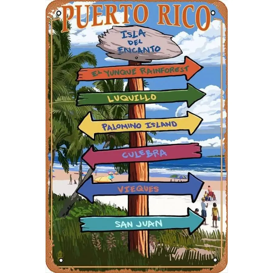 Tin Sign Vintage Isla Del Encanto,Puerto Rico,Destinations Sign 52969 Bar Club Family Bathroom Toilet Cafe Funny Wall Decoration Gift Metal Signs 8x12 Inches