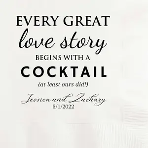 Love Story Cocktail Personalized Wedding Cocktail Napkins Custom Printed
