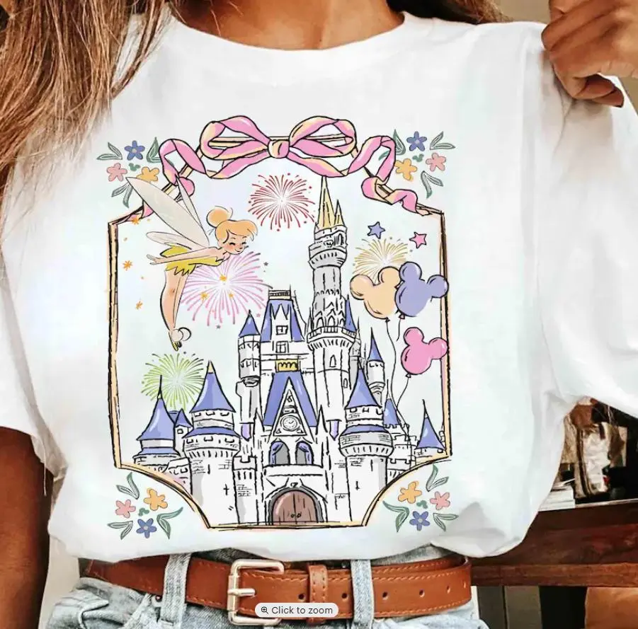 Youth & Adult Vintage Fairy Castle Shirt with Flying Fairy – Cute Coquette Aesthetic Tee, Magic Kingdom Family Vacation Trip, Gift For Boys, Girls