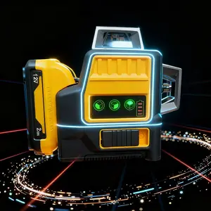 【Best Gift】 3 Sides 360 Degree Vertical 12V Lithium Battery 12 Lines Level 360 Horizontal Green Meter Outdoor IP65 Rated Durable Over-Molded Case with Battery & Charger