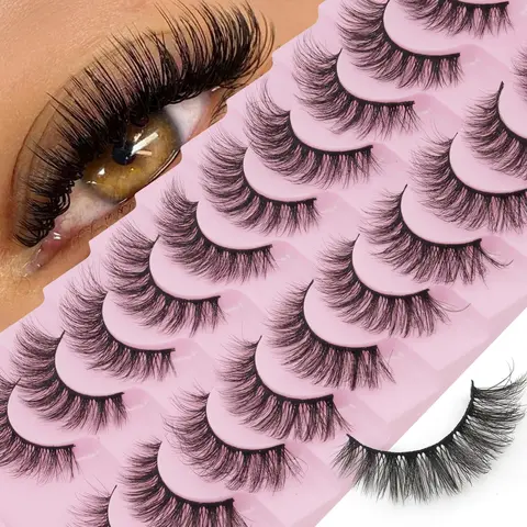 10 Pairs Natural Look Cat Eye False Lashes, 3D Synthetic Mink Lashes, Reusable, Easy to Apply, Perfect for Beginners, Daily Use, Parties, Music Festivals, Cosmetic, Fluffy Lashes, False Eyelash