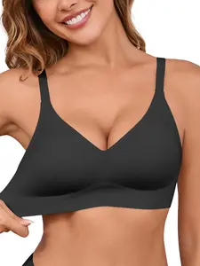 DEANGELMON Seamless Bras for Women No Underwire Comfortable Push Up Bra V Neck Wireless Bralette Full Coverage Wire Free