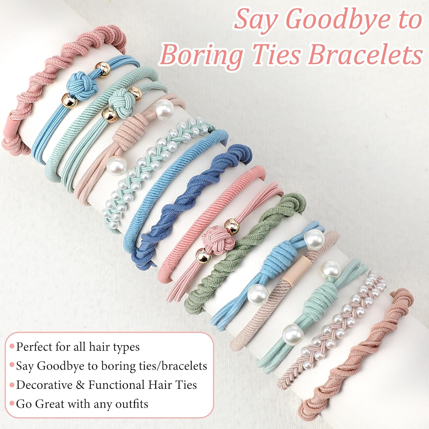 Lolalet Hair Ties 20 Pcs - Thicker, Stretchy, Durable, No Pull Nylon Hair Ponytail Holder for Women and Girls, Fit for Thin, Long, Curly Hair, Also as Bracelet