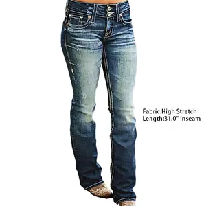 Flamingals Wash Stretchy Double Button Mid Waist Bootcut Jeans - High Stretch Fabric, Machine Washable, 31.0" Inseam, Classic & Modern Silhouette