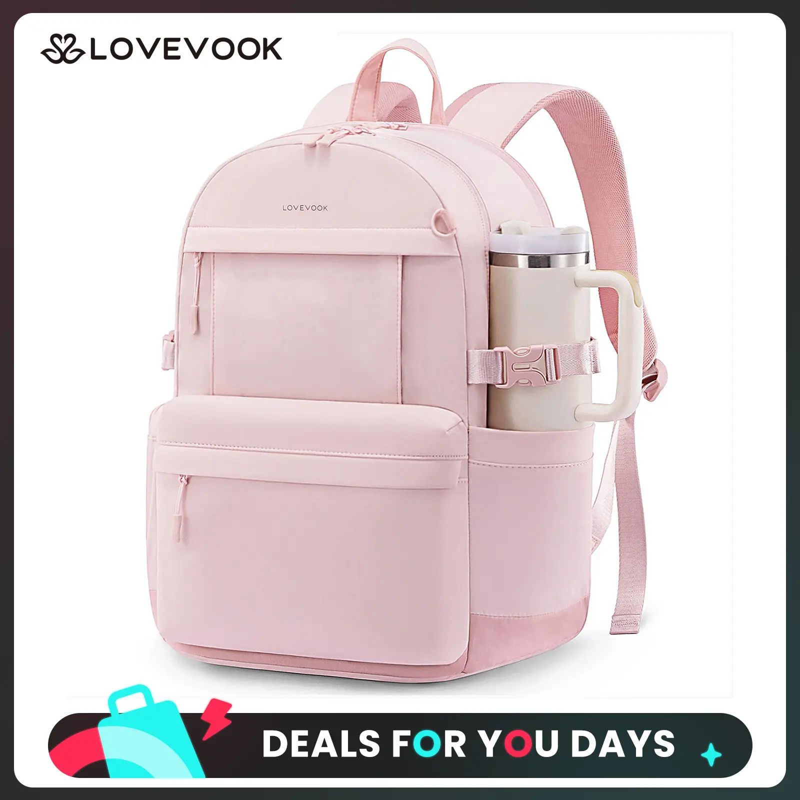 LOVEVOOK Laptop Backpack for Women with Giant Tumbler Holder,15.6 Inch Laptop Computer Bag Travel Backpack Purse,Waterproof Work Business Backpack College Bookbag Teacher Bags