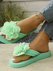 Women's Casual Beach Vacation Sandals, Soft Sole Flip Flops, Fashion Floral Decoration, Non-Slip, Essential for Beach Trips, Summer, Slipper, Flipflop, Slide