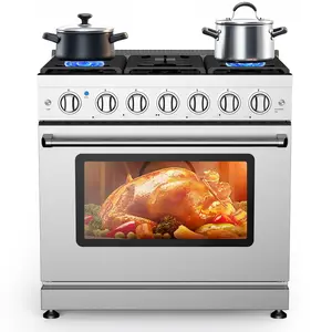 【GARVEE】36” Freestanding Gas Range Stove with 6 Sealed Gas Burner & 6.0 Cu.Ft Electric Convection Oven, Stainless Steel Dual Fuel Range, Slide-In Gas Range Combo for Home and Commercial Use