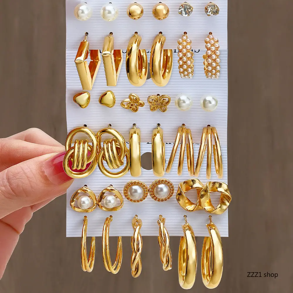 Chunky Statement Earrings Set for Women, Gold Hoops, Flower Studs & Faux Pearl Accents, Multi Pack Fashionable Jewelry for Party, Flowers, Gold Earrings, Faux Pearl Studs, Unisex, Fashionable Jewelry Accessories, All Seasons, Artificial Pearl
