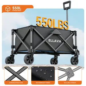 Heavy-Duty Foldable Utility Wagon  550lbs Capacity, Heavy Duty Beach Wagon, Shopping Carts with Wheels for Grocery, Camping, Shopping, Fishing, Garden Cart - Large Capacity Portable Outdoor Cart