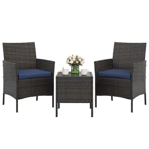 3-piece wicker patio bistro set, including 2 chairs and 1 table. Space-saving conversation furniture for porches, backyards, poolside and garden decor.
