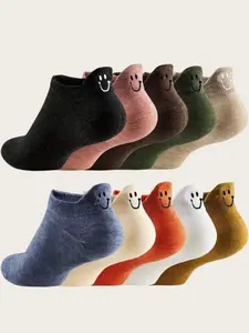 10 Pairs Cute Smiley Face Ankle Socks for Women, Soft Comfortable Low Cut Design, Multiple Colors Available, Random Selection