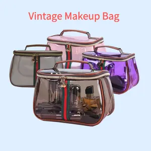 Transparent vanity bag makeup bag waterproof cosmetic bag large capacity retro vintage hand bag toiletry bag travle ladies women makeup case