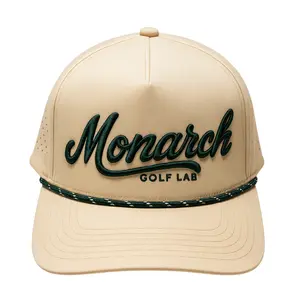 Monarch Golf Lab Rope Hat – Tan Performance Snapback | Premium Golf Cap with 3D Embroidery & Crown Ball Logo