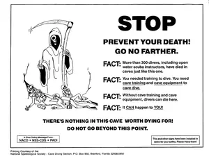 Scuba Cave Warning Sign Sicker- Free Shipping to the USA