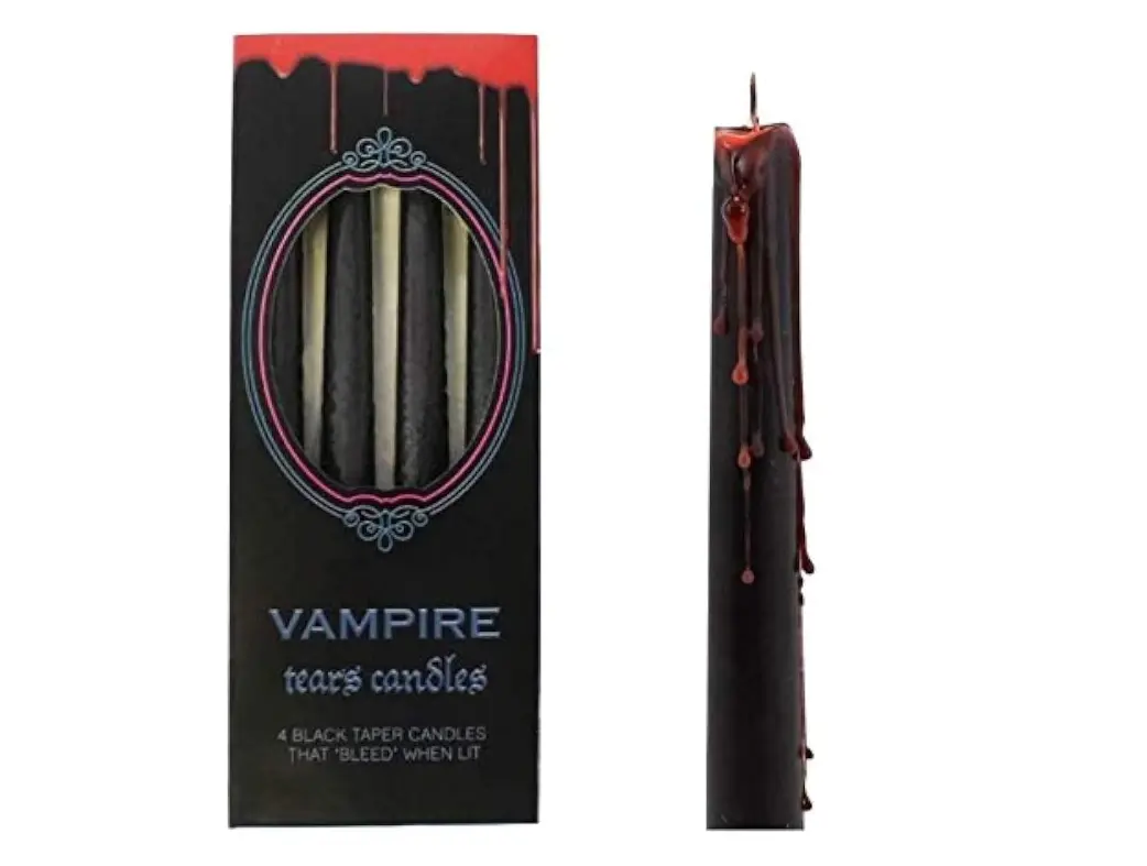 something different Vampire Tears Black Candles - Set of 4 Bleeding Candles - Gothic Rituals Halloween