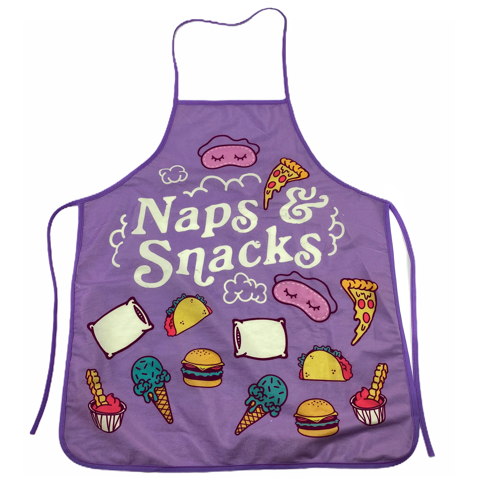 Naps and Snacks Apron Funny Comfort Food Sleeping Graphic Novelty Kitchen Smock Funny Aprons Adjustable Household Items Graphic Print Funny Food Cover Grilling Apparel for Men Purple