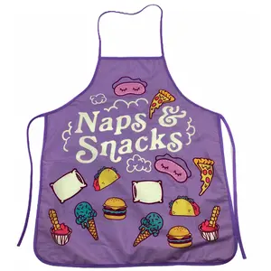 Naps and Snacks Apron Funny Comfort Food Sleeping Graphic Novelty Kitchen Smock Funny Aprons Adjustable Household Items Graphic Print Funny Food Cover Grilling Apparel for Men Purple