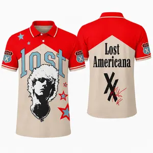 Lost Americana Vintage Polo Shirt Retro Graphic USA Flag Streetwear Button Up Fan Apparel Aesthetic Outfit Trending On TikTok US