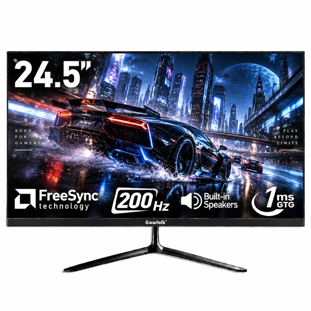 Gawfolk 24.5in FHD Gaming Monitor, Black - 200Hz Refresh Rate, 1080p Display, 1ms Response Time, FreeSync, 99% sRGB, HDMI Support, 75x75 VESA Wall Mountable, Ultra Slim Frameless Panel for Gamers, Monitors