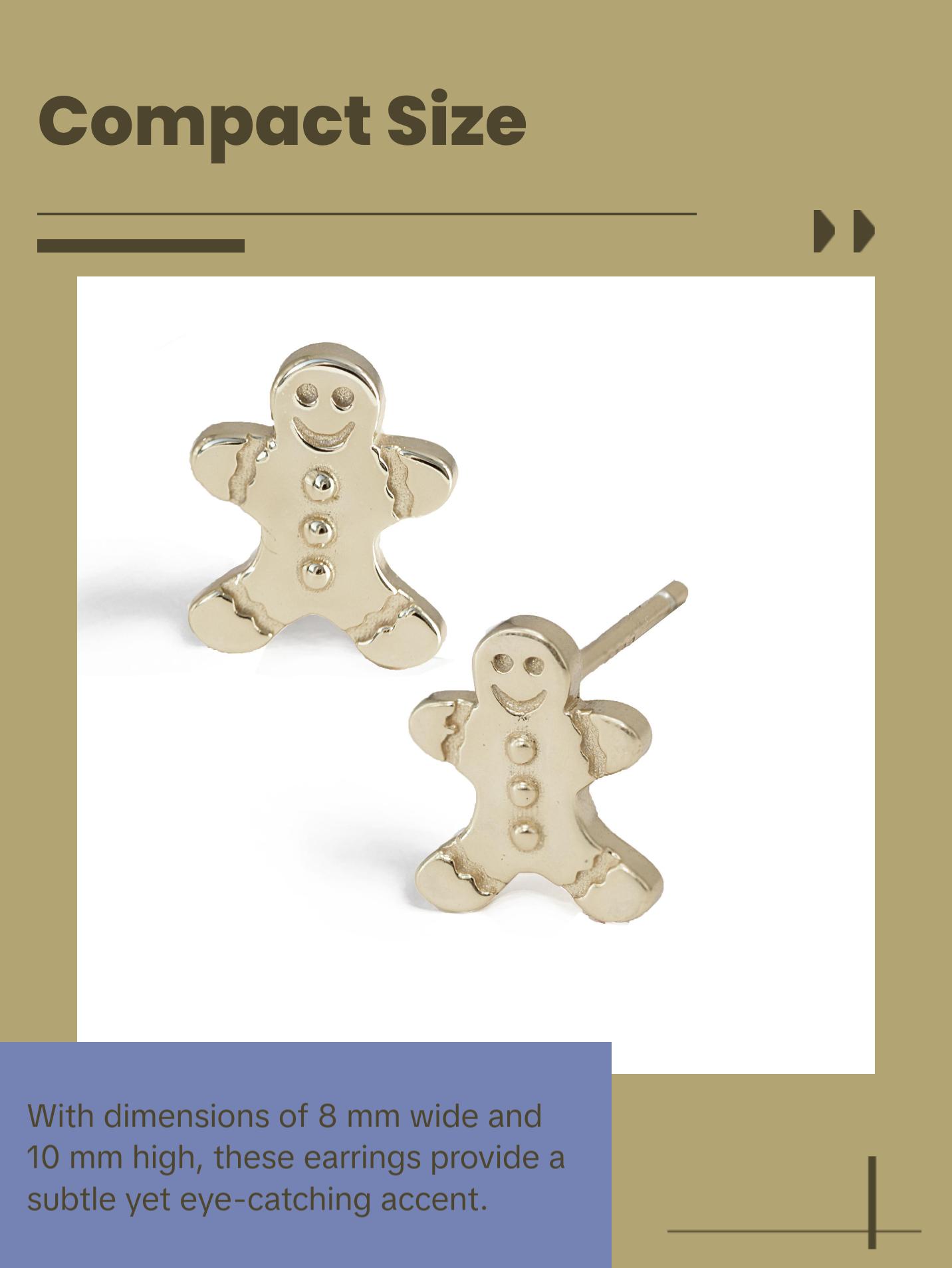 SONIA HOU Gingerbread Holiday Stud Earrings - 18K Gold Over Sterling Silver | Small Christmas Festive Accessory | Minimalist Chic Fine Jewelry Gift