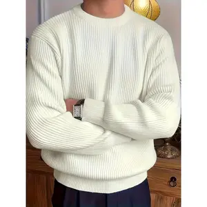 Plus Size Men's Solid Textured Sweater Fashion Casual Knit Pullover For Spring Fall Winter, Men's Clothing