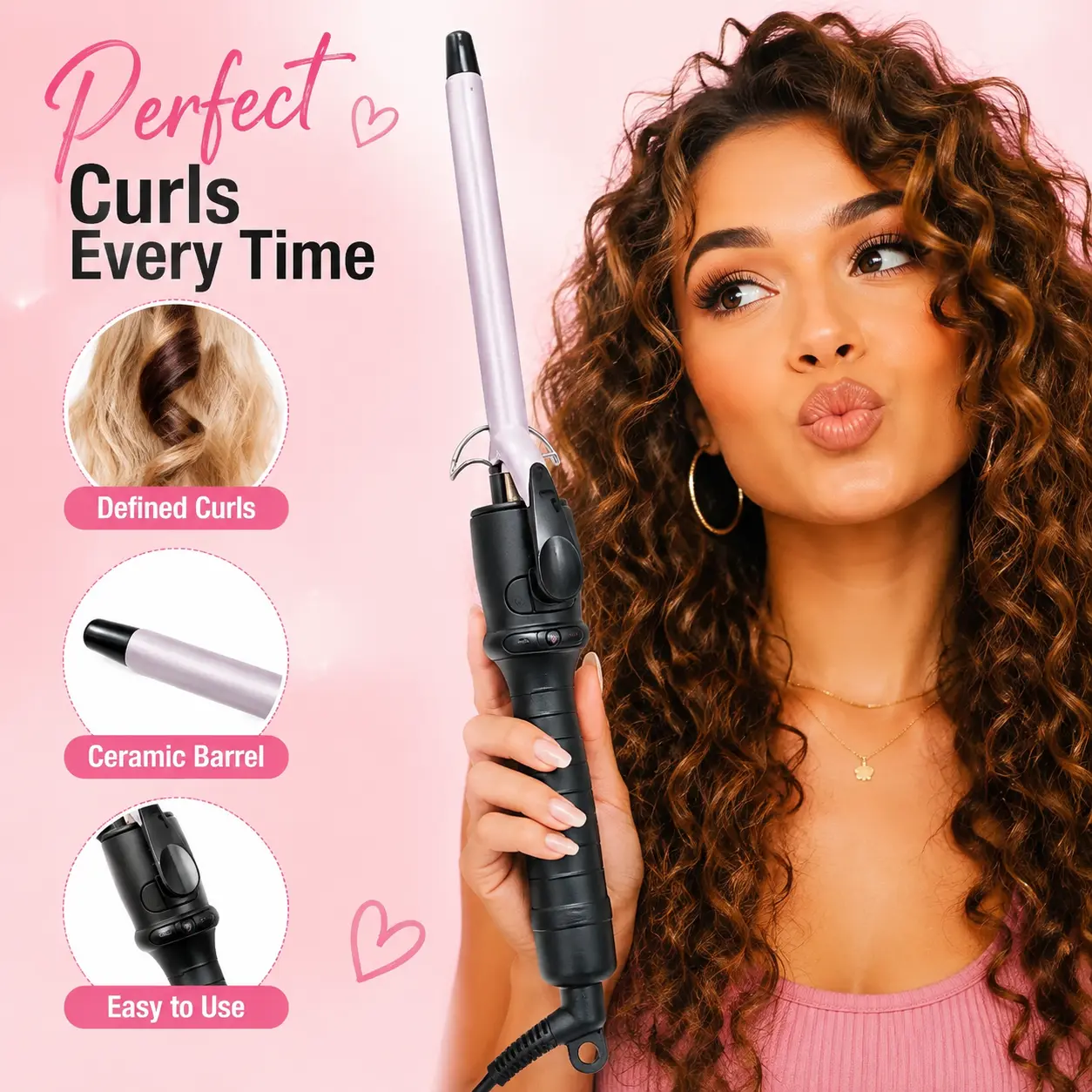 Small Barrel Curling Iron Wand for Tight Curls, Mini Curling Wand for Kinky Curly Hair, Professional Hair Styling Tool for Women