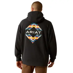 Men's Classic Ariat Diamond Canyon Hoodie - Black Heather Western Pullover Sweatshirt, Soft Casual Cowboy Outdoor Top