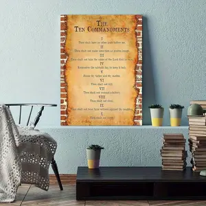 1 Piece Wooden Frame Canvas Wall Art - Ten Commandments Religious Theme, Rustic Brick Border, Vintage-Inspired DesignBedroom, Office, Bathroom Decoration, 12x 16inch , Religious Wall Decoration | Peaceful decorativ Poster Ornaments