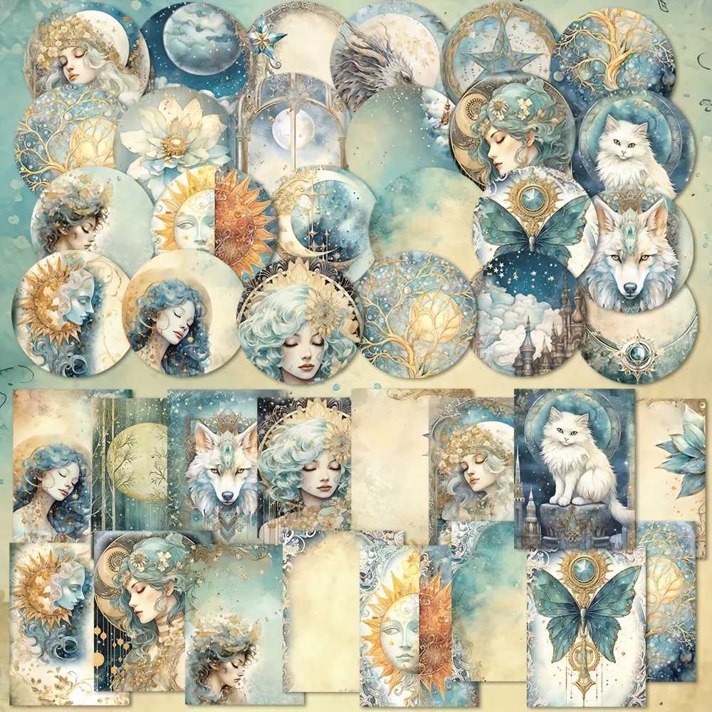 80pieces(1.57*1.38in) MoonlightSelf-adhesive Scrapbook Sticker Pack, Art Stickers, DIY Crafts Decals, Stickers Kit, for DIY Crafts, Collage Decoration, Scrapbooking Supplies, Water Bottle, Skateboard