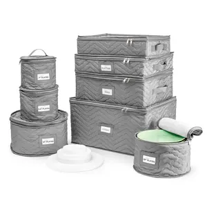 Sorbus Quilted China Storage Containers - 8 pc Set with Felt Plate Protectors Glass Organiser Smooth Boxes