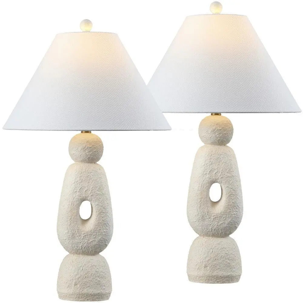 Henge 28" Organic Minimalist Textured Resin-Metal Stacked LED Table Lamp - Ambient Decoration Lamp, Indoor Linen Light Sets, Modern Chic Mood Lighting with Soft Glow, Modern Mood Lighting, Indoor Decorative Light