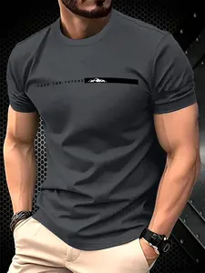 Men's Letter Mountain Print T-Shirt, Soft Fabric, Short Sleeve, Casual Street Style, Unisex Fashion, Essential Wardrobe Item