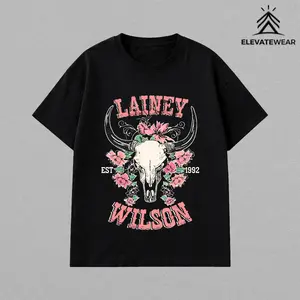 Lainey Wilson Floral Skull Western T Shirt, Lainey Wilson Country Music Graphic Tee, Vintage Cowboy Rodeo Aesthetic Oversized Unisex Cotton Shirt, Country Festival Fan Gift