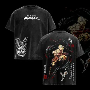 Aang Tee Washed – Avatar: The Last Airbender Vintage Washed Heavy Cotton Oversized Hoodie, The Last Air Nomad Anime Manga Double Printed Unisex Streetwear Top, Hoodie & Tee / T-Shirt Option