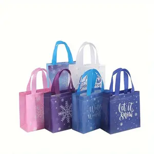 Christmas Winter Holiday Gift Bags, Party Gift Packs, Snowflake Print Design, Durable Non-Woven Material, Perfect for Party Favors, Birthdays, Shopping