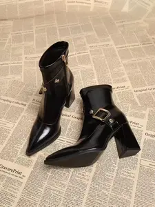 Women's Vintage High Heel Boots, Autumn Winter New Thick Sole British Style Short Boot, Slimming Genuine Leather Shoes