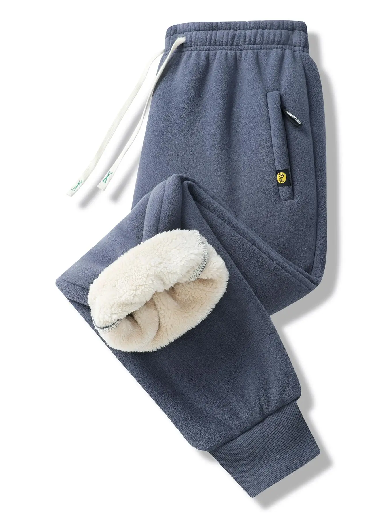 Men's Solid Zipper Pocket Thermal Lined Jogger Pants, Regular Fit Casual Comfy Drawstring Waist Warm Trousers for Winter, Men's Bottoms for Daily Wear