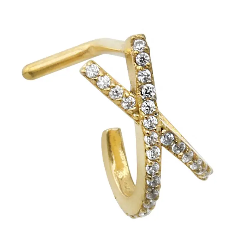 18G Gold PVD Intersect Double Line CZ Nose Curve