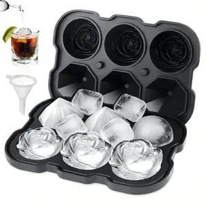 Rose and Diamond Ice Mold with Lid, 2-Piece Design Base & Cover, Silicone Leak-Proof Ice Tray for Cocktails & Bourbon, Easy Demolding