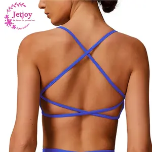 Jetjoy Women's Seamless Backless Sports Bra Open Back Strappy Workout Bras Low Support Criss-Cross Yoga Gym Bra with Removable Padded for Gym & Yoga