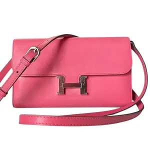 Pre-owned HERMÈS Leather Crossbody Bags HERMES Pink Epsom Constance Wallet Palladium Hardware & Added Strap