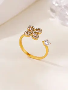 1 Pcs Zircon Flower Rings for Women Stainless Steel Four-Leaf Clover Ring Aesthetic Fashion Waterproof Jewelry,Perfect Gifts for Birthday,Party,Vacation,Wedding,Anniversary,Thanksgiving,Christmas,Mother's Day