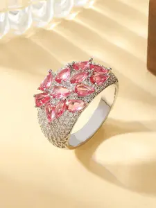 Cluster Ruby Ring, Elegant Court Style Design, Rhinestone Accents, Personalized Accessory, Women's Casual Wear, Party Holiday Anniversary Gift