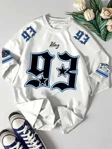 Men's Number Print Round Neck Tee, Regular Fit Casual Short Sleeve Athletic Crew Neck T-Shirt for Daily Wear, Men's Top for All Seasons