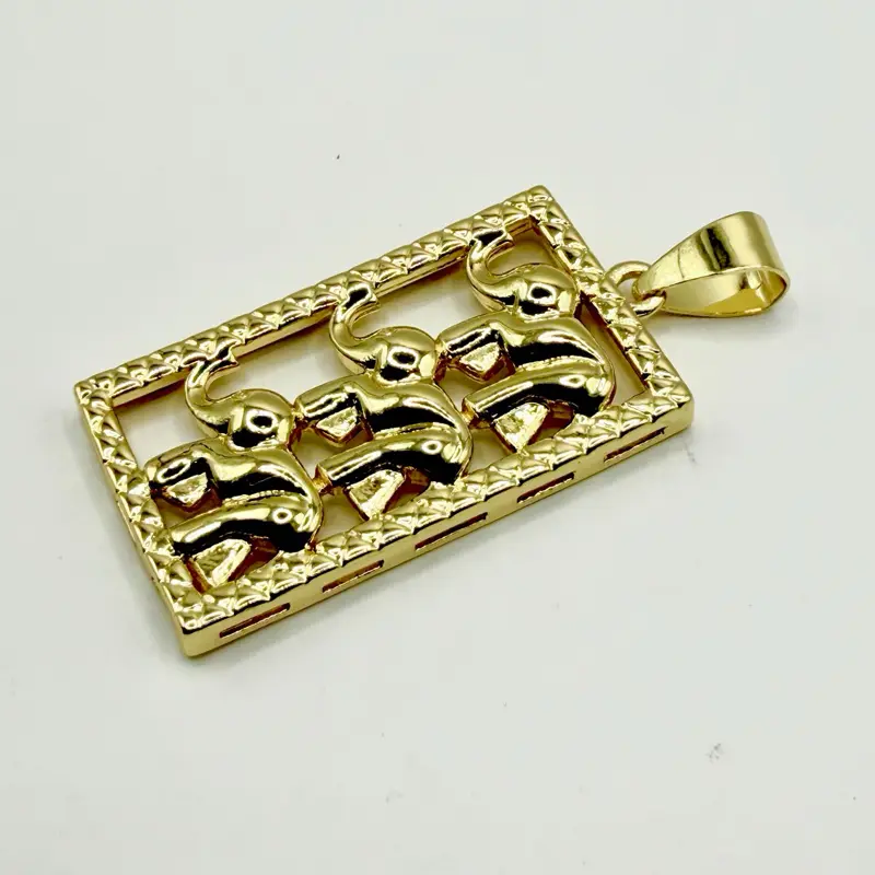 Triple Elephants Charm Yellow gold filled Elephant lucky Pendant Oro laminado Elefante